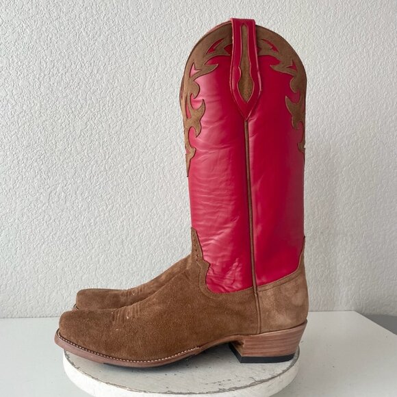Rod Patrick Mens Cowboy Boots 14AAAA Brown Rough Out  Western Blunt Toe Red Top - Picture 6 of 11